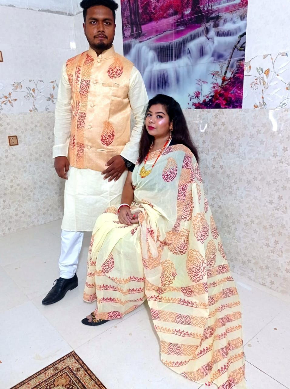 Stylish New Collection Saree & Panjabi koti Combo Couple Dress